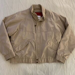Vintage London Fog tan bomber jacket, removable lining & stow away hood, size 42